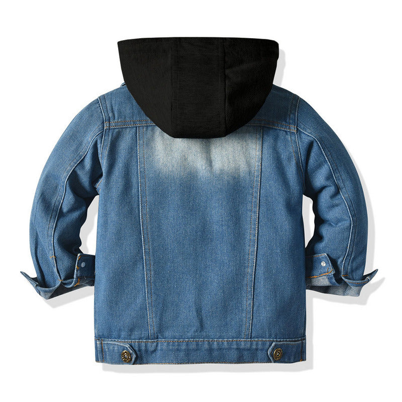 Children's Fake Two-piece Denim Jacket Children's Hooded Casual Top - Minihomy