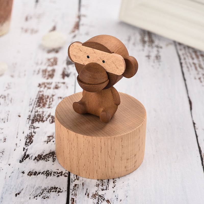 Wooden Mini Music Box Decoration Cartoon Crafts