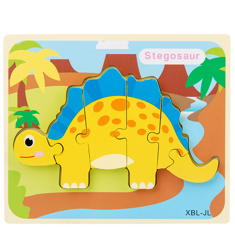 Baby Wooden Cartoon Dinosaur 3D Puzzle Jigsaw for Kids Montessori Early Learning Educational Puzzle Toys - Minihomy