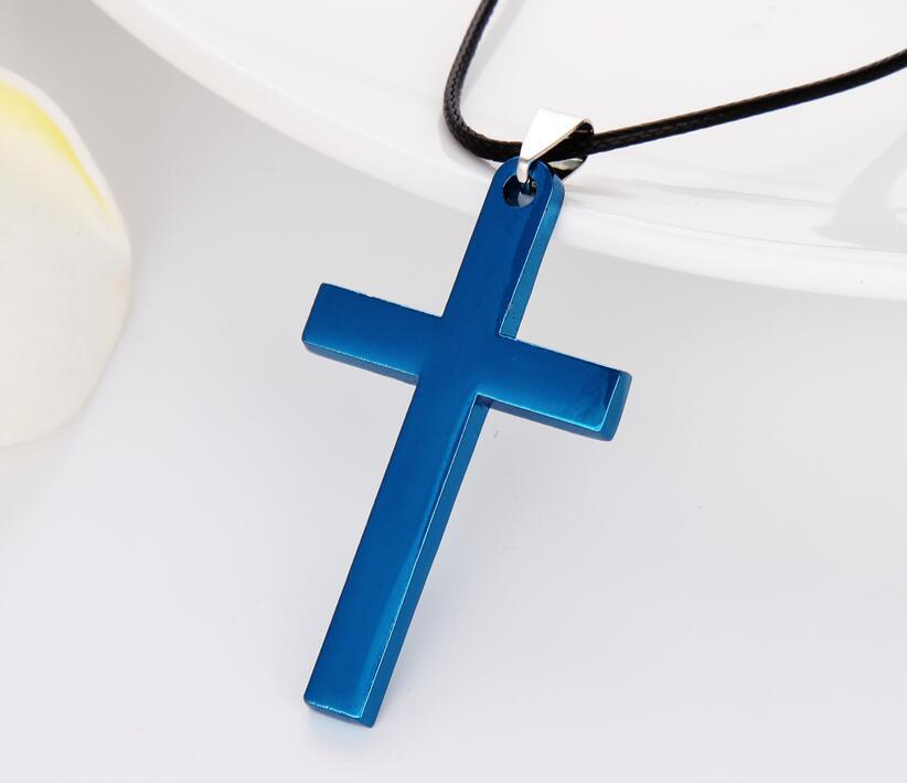 Korean Christian single smooth titanium Cross Necklace Pendant with chain stainless steel men's jewelry - Minihomy