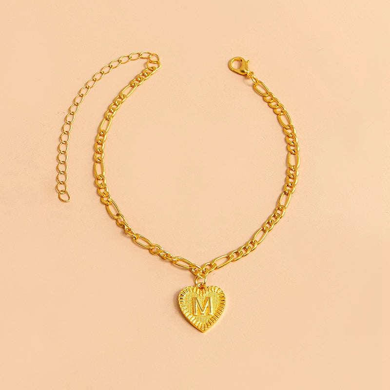 Initial Letter Anklet Gold Color Heart Pendant Foot Bracelets Women - Minihomy