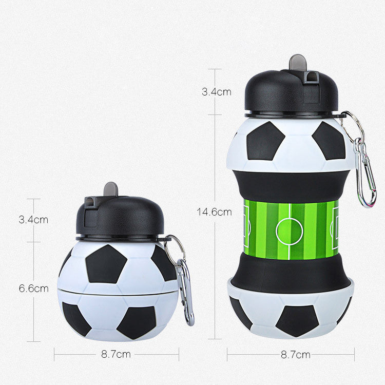 Football Soccer Silicone Water Bottle with Straw Foldable Collapsible Travel Non-toxic Bottles Innovating Camping - Minihomy