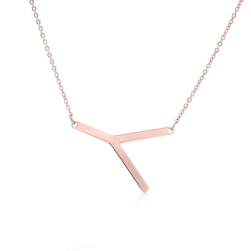 Fabulous Rose Gold Plated Stainless Steel Initial Letter Pendant Necklace - Minihomy