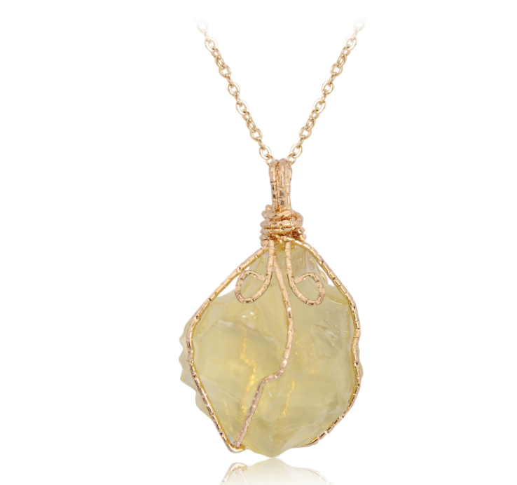 Natural stone pendant irregular crystal rough necklace - Minihomy