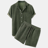 Corduroy Short Sleeve Suit Two Piece - Minihomy