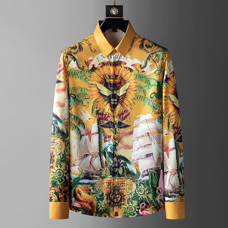 Printed Men's Shirt Long-sleeved Trendy Non-iron Shirt