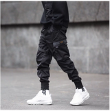 Men Black Hip Hop Cargo Pants Elastic Waist Jogger Trousers - Minihomy