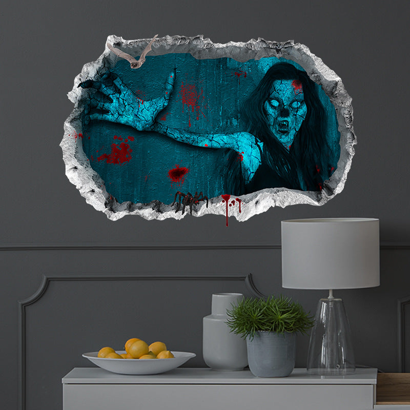 Halloween Horror Woman Bloody Handprint Decorative Wall Sticker - Minihomy