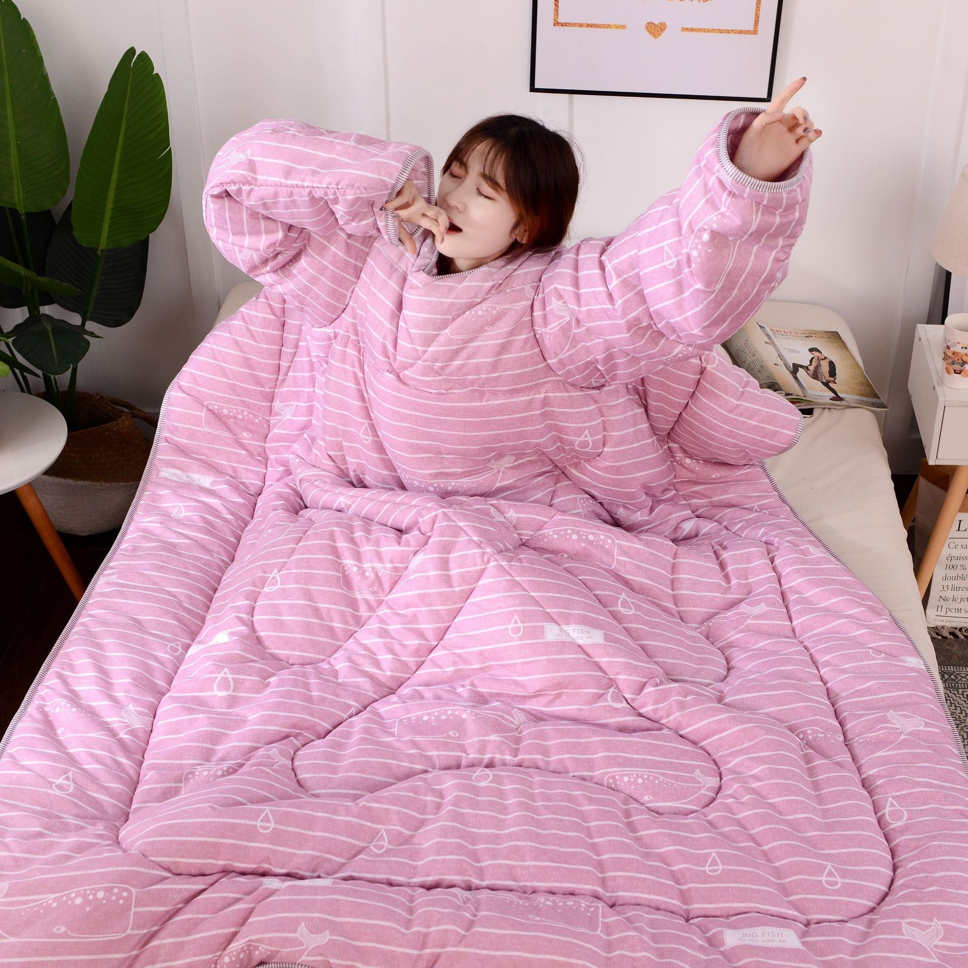 Multifunction Lazy Quilt with Sleeves Winter Warm Thickened Washed Quilt Blanket - Minihomy