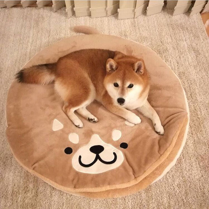 Japanese net red creative copper  firewood dog pet nest cartoon short plush round cat dog mat - Minihomy