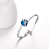 925 Sterling Silver Love Heart Bangle  with Blue  Crystals,I Love You Bracelet - Minihomy