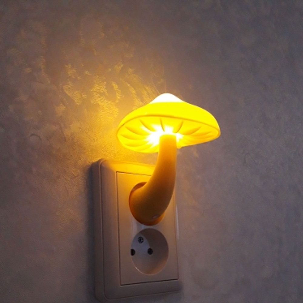 LED Night Light Mushroom Wall Socket Lamp EU US Plug Warm White Light-control Sensor Bedroom Light Home Decoration - Minihomy