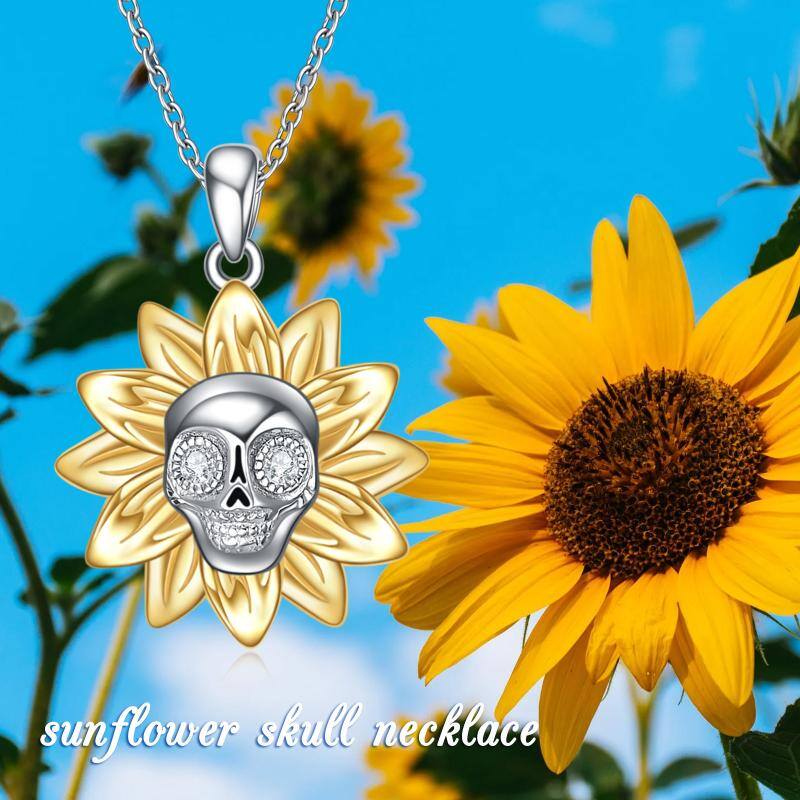 Sunflower Necklaces for Women Sterling Silver S925 with Skull Pendant