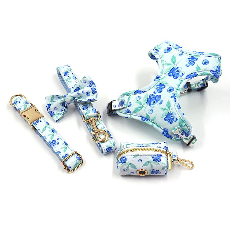 Cute Blueberry Print Pet Out Chest And Back Leash Set - Minihomy