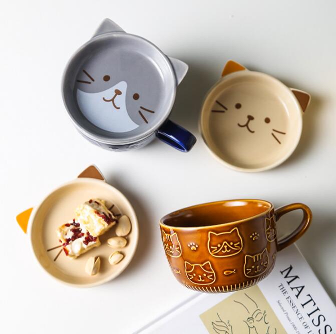 Japanese Ceramic Cartoon Cat Mugs Cute Breakfast Cup Creative - Minihomy