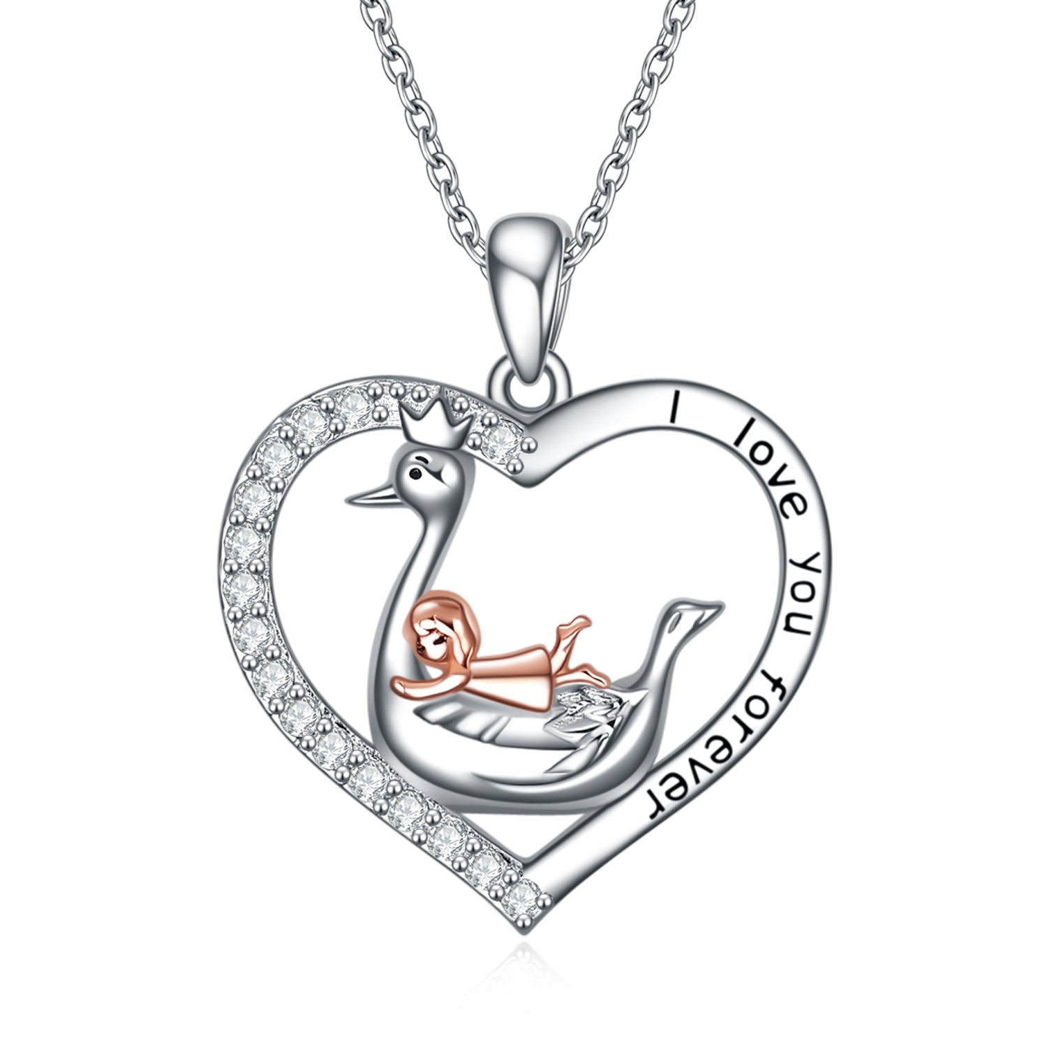 Silver Swan Love Heart Pendant Valentines Graduation Gifts for Women