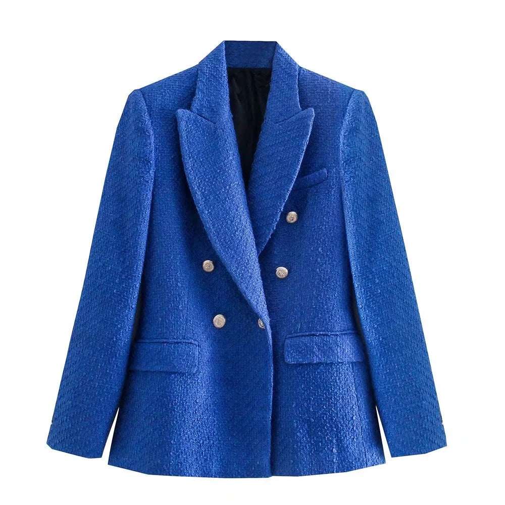 Long-Sleeve Double-Breasted Woolen Blazers Coat - Minihomy