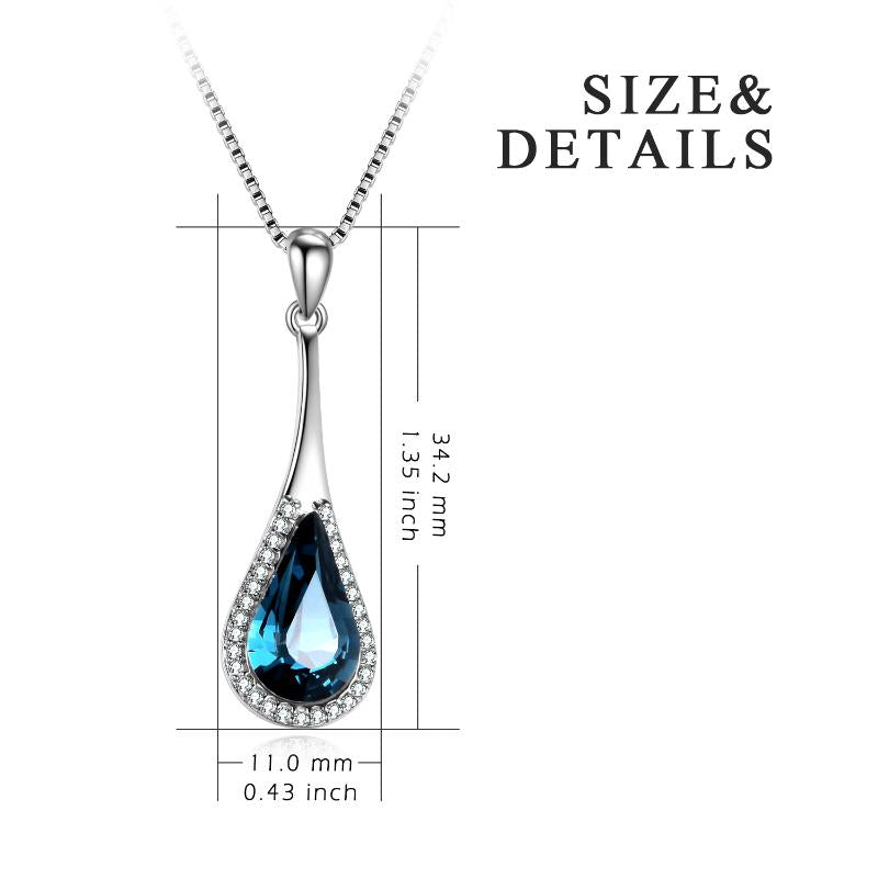 Sterling Silver Teardrop Water Drop Necklace Embellished with Crystals from Austria, Fine Anniversary Birthday Jewelry Gifts for Women