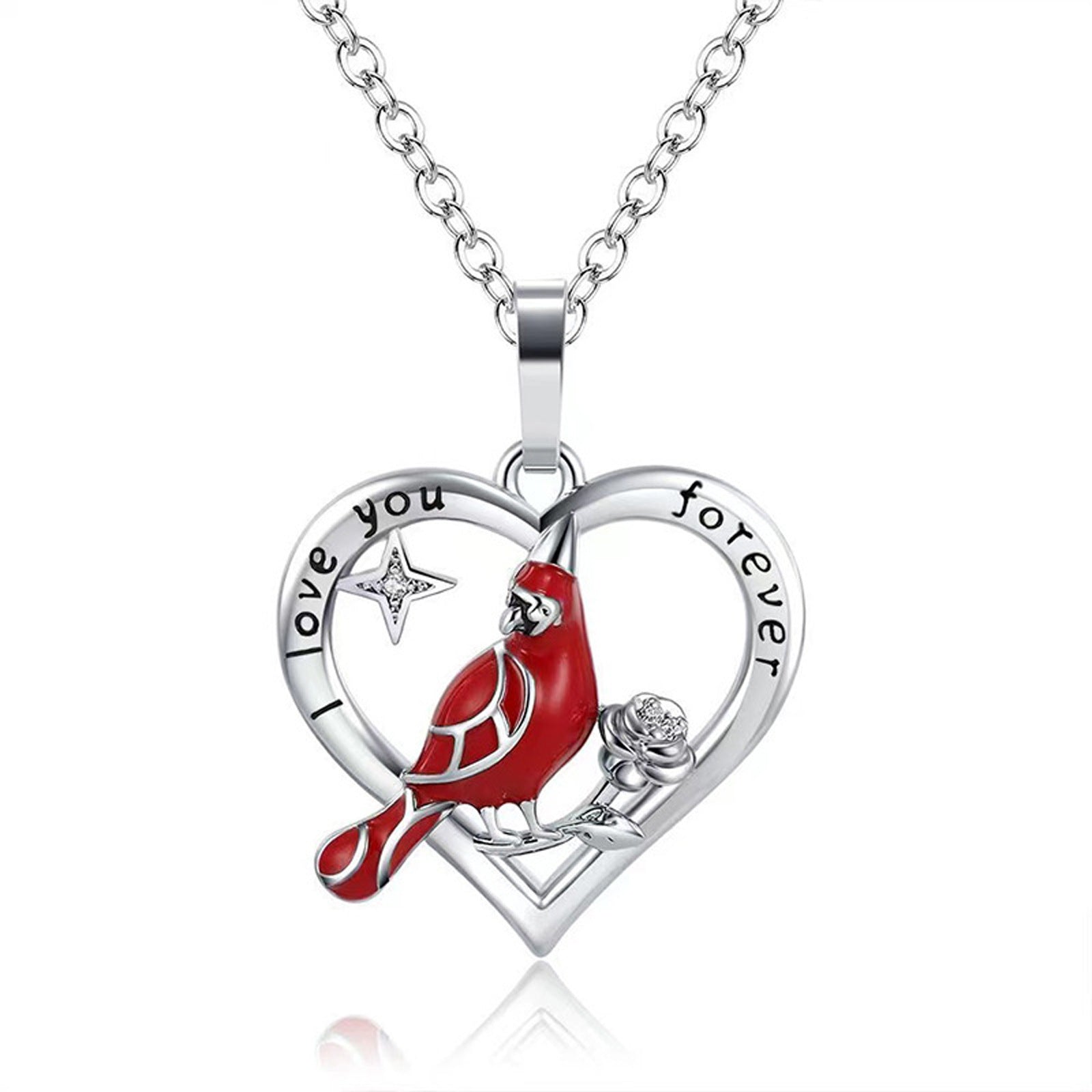 Creative Cardinal Heart Pendant Necklace - Minihomy