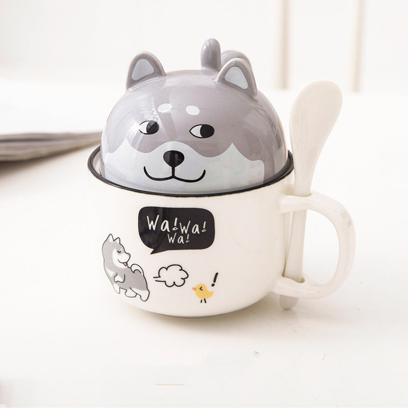 Cartoon Office Ceramic Mug With Lid Spoon - Minihomy