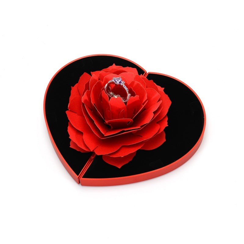 3D Love Box Heart-shaped Rose Flower Rotating Ring Box - Minihomy