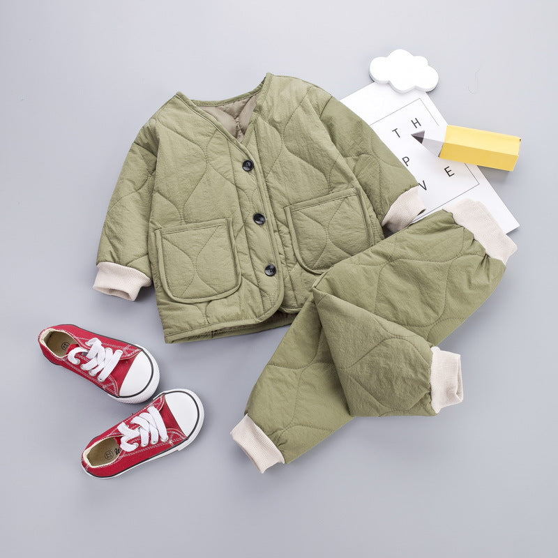 Plus Velvet Thickening Two-piece Baby Suit - Minihomy