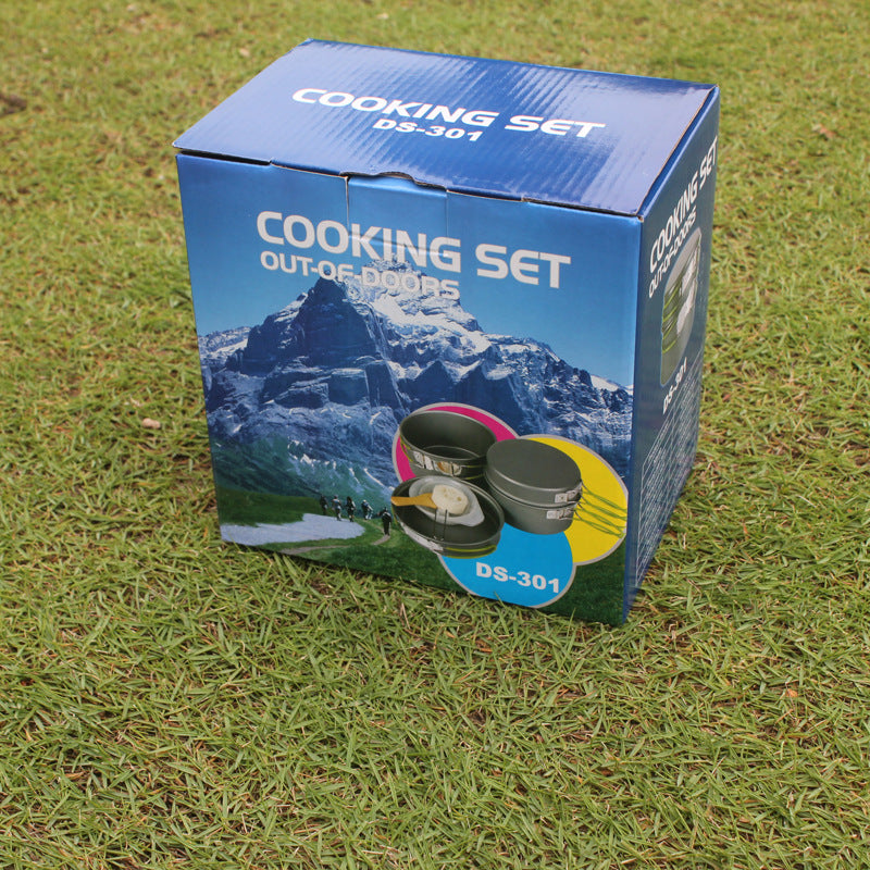 Outdoor Portable Cookware Camping Hiking Picnic Non-stick Cooking Pan Pot Bowl Set for 2-3 Person - Minihomy