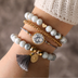 Geometric Creative Hollow Fringed Pine Stone Bracelet Four-piece - Minihomy