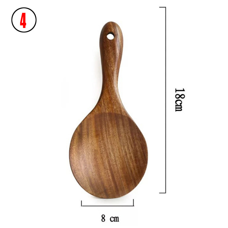 Natural Wood Tableware Spoon Ladle Turner Long Rice Colander Soup Skimmer - Minihomy