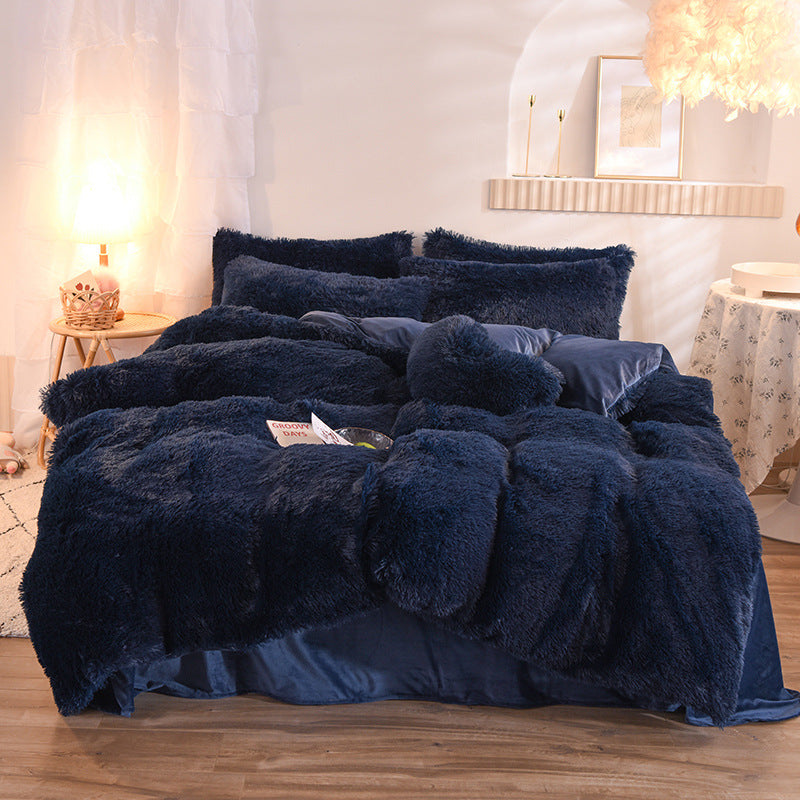 Duvet Cover Queen King Winter Warm Bed Quilt Cover Pillowcase Fluffy Plush Shaggy Bedclothes Bedding Set - Minihomy