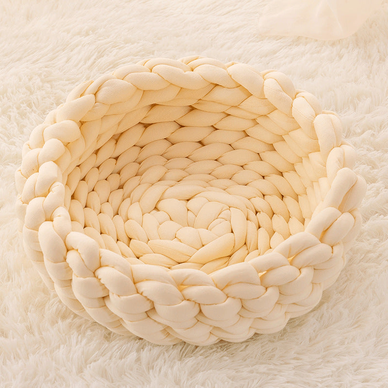 Cat House Cushion Soft Long Plush Warm Pet Mat Cute Kennel Cat Sleeping Basket Bed Round Fluffy Comfortable Touch Pet Products - Minihomy