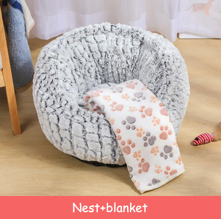 Pet Bed Soft Non-Slip Plush Kennel Round Cat Dog Nest Cushion - Minihomy