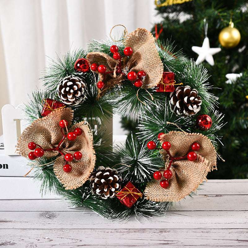 Christmas Artificial Pinecone Red Berries Wreath Front Door Window Decoration - Minihomy