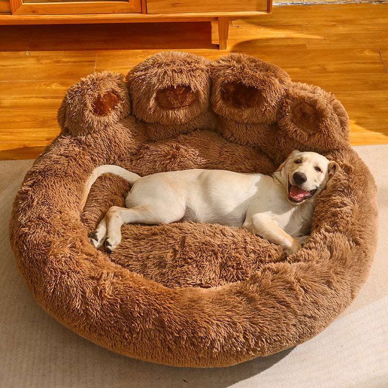 Cozy Bear Paw Pet Bed - Long Plush Round Cat and Dog Mat for Deep, Warm Sleep - Minihomy