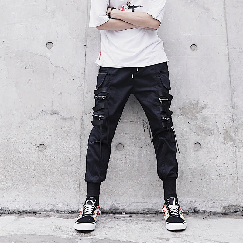 Joggers Pants Men Ribbons Pocket Cargo Trousers Feet casual pants - Minihomy