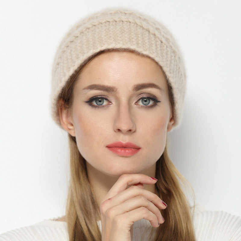 Hand-knitted cashmere warm hat with brim - Minihomy