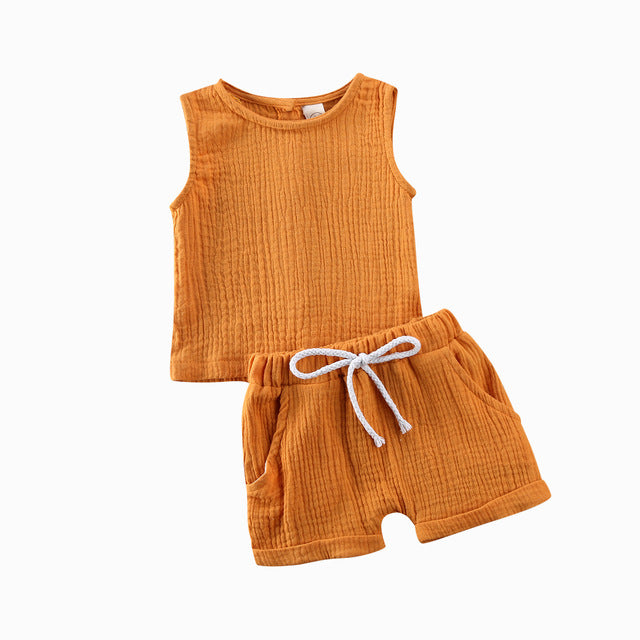 Toddler Baby Girls Solid Sleeveless Button-Down Tops Short Pants Set