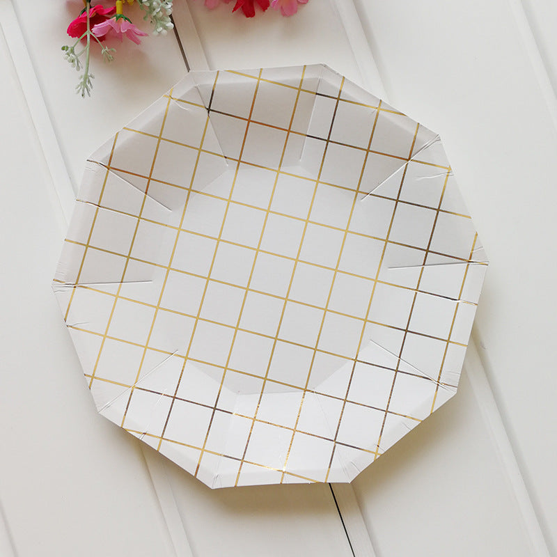 Disposable gilt mesh decagonal paper tray set - Minihomy