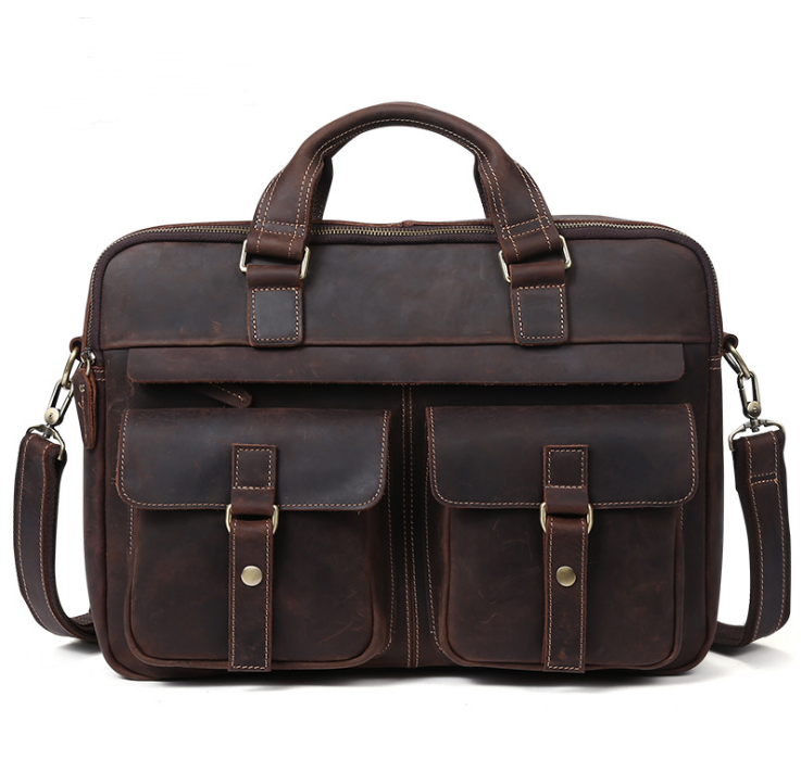 Genuine men''s bags retro men''s business bags briefcase cowhide oblique Bag 15.6 inch Laptop Bag - Minihomy