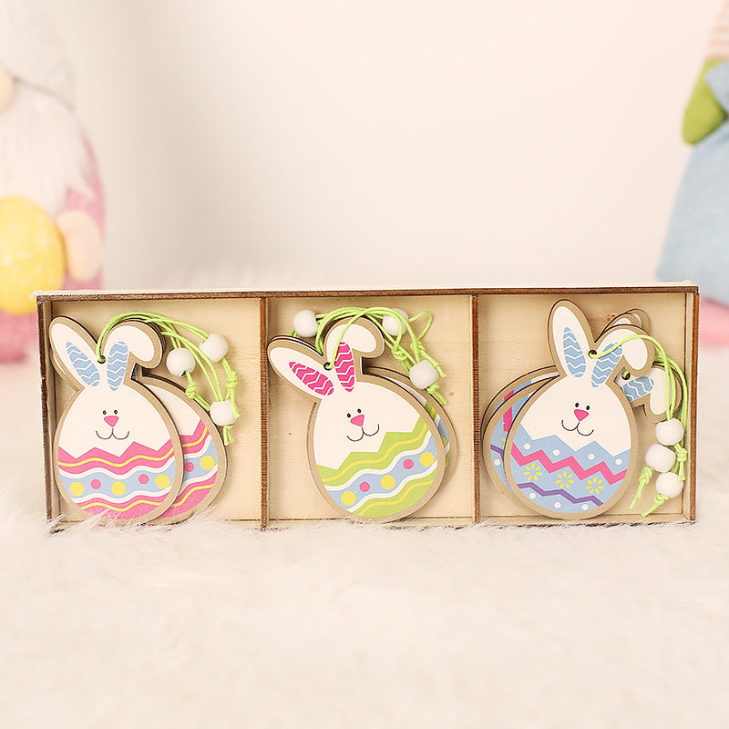 Easter Bunny Egg Animal Painting Pendant Wooden Crafts - Minihomy