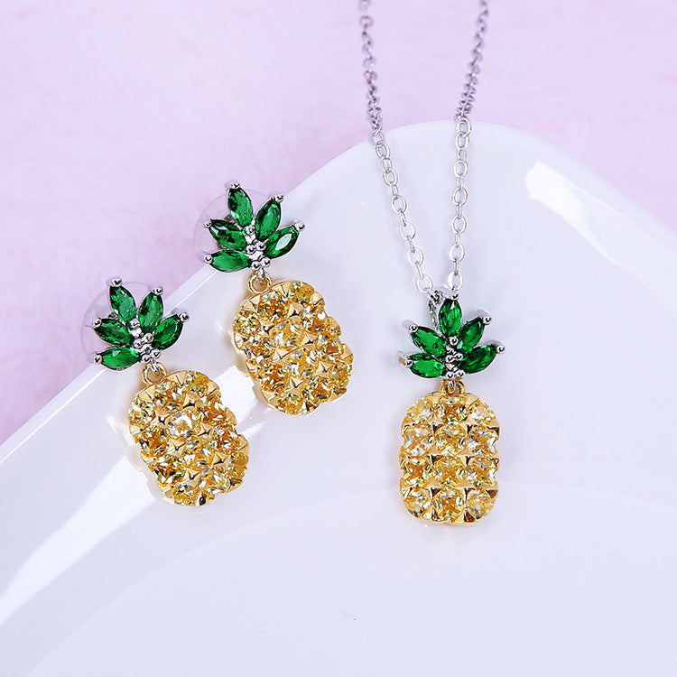 Crystal Pineapple Earrings Necklace Set Coconut Tree Earrings - Minihomy