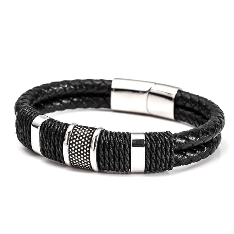 Men's Layered Leather Woven Bracelet - Minihomy