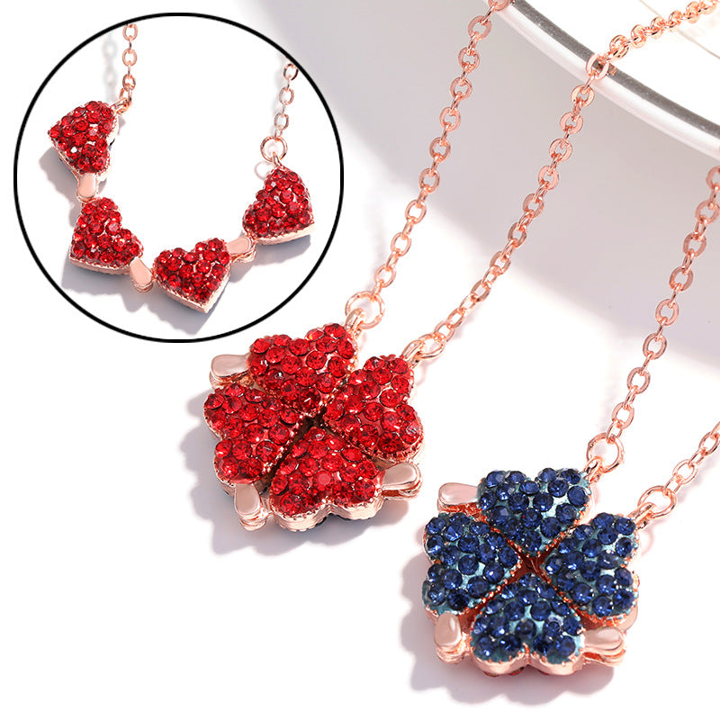 Love Lat Foldable Pendant Rose Gold Full Diamond Red Necklace - Minihomy