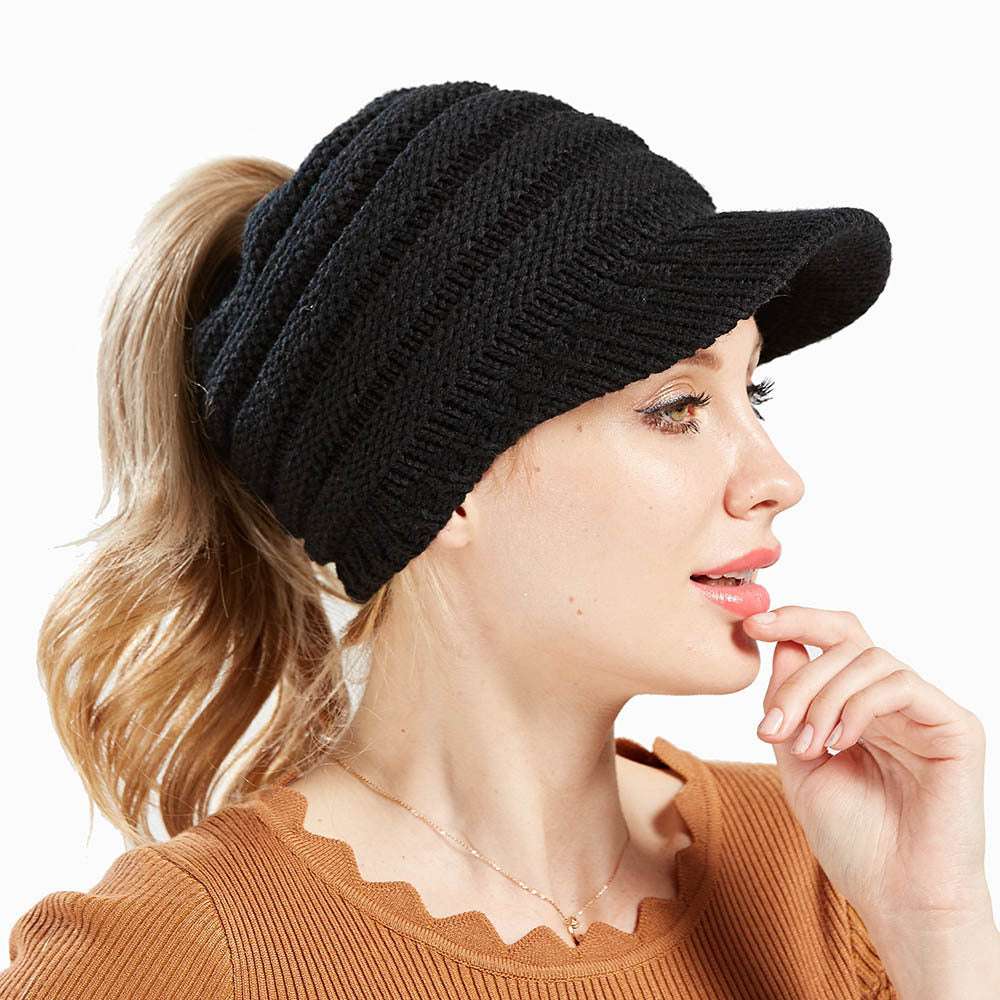 Knitted Baseball Cap Messy Bun Beanie Women Ponytail Beanies Autumn Winter Hats Female Soft Knitting Caps Warm Ladies Skullies - Minihomy