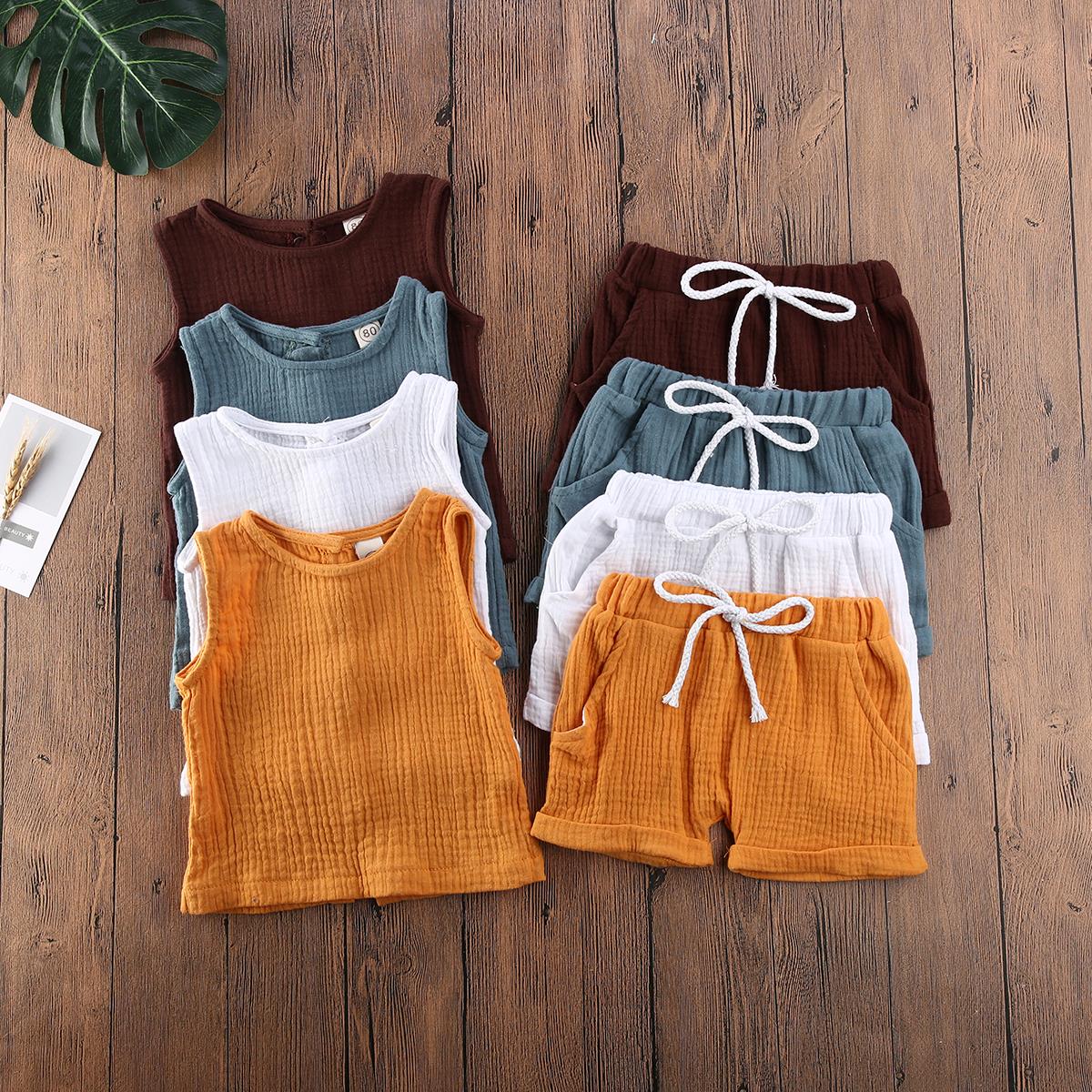 Toddler Baby Girls Solid Sleeveless Button-Down Tops Short Pants Set