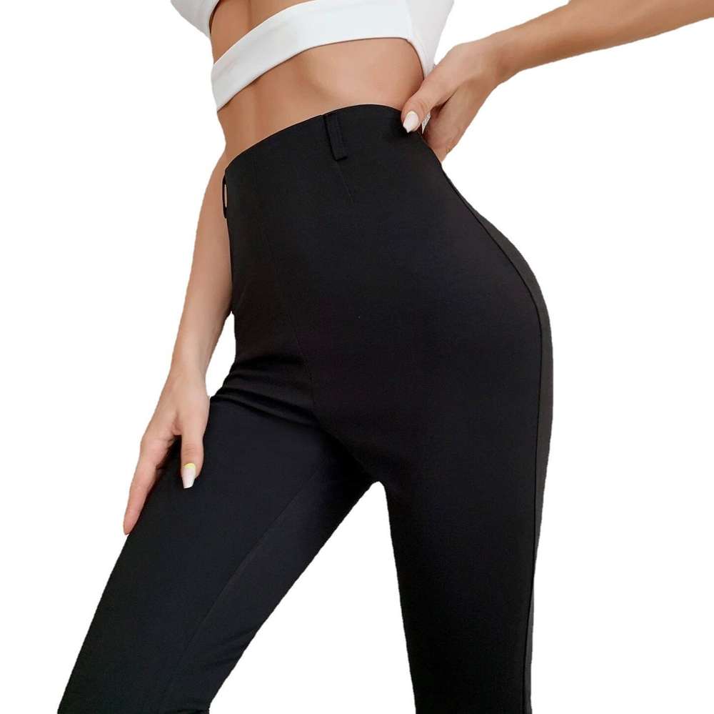 High Waist Slimming Front Slit Casual Pants - Minihomy