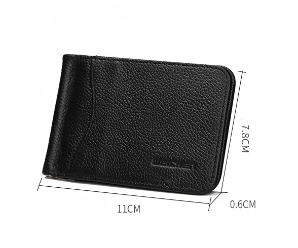 Man of men's wallet short casual embossed wallet ultra-thin mini metal clip PU leather wallet card package. - Minihomy