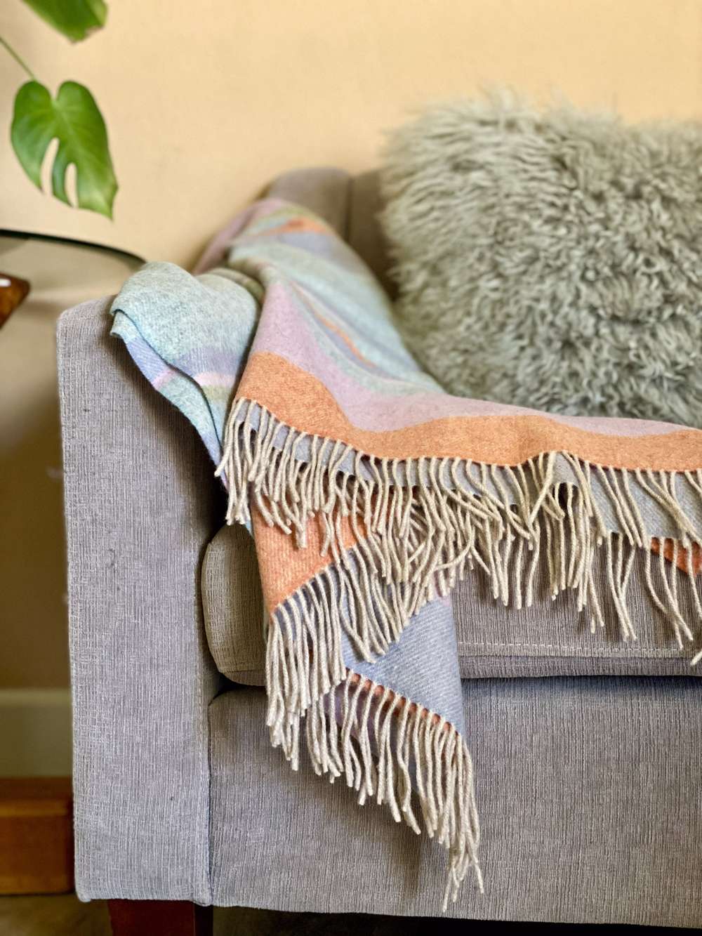 Blue and Pink Woven Wool Striped Throw Blanket - Minihomy