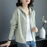 Hooded Sweater Coat Women Long Sleeve Single-breasted Sweaters Clothes - Minihomy