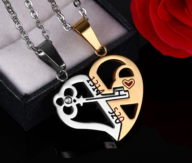 Pendant Love Necklace Set Lover Valentine Gifts Stainless Steel Chain Necklace - Minihomy